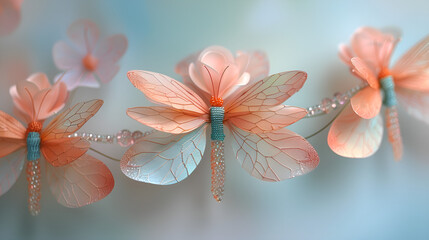 Fototapeta premium A collection of paper butterflies surrounded by vibrant blue and orange flowers, creating a colorful and artistic display.