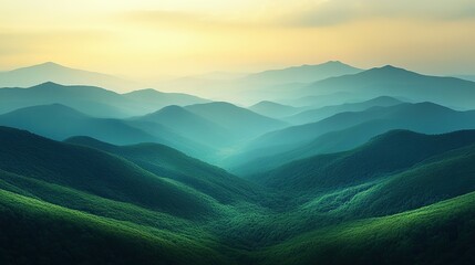 Fototapeta premium A Serene Panorama of Verdant Mountain Ranges at Dusk