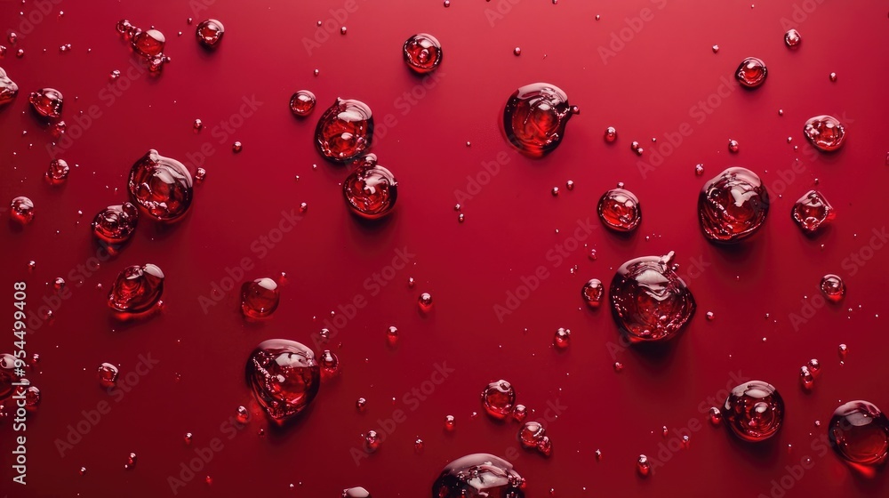 Poster red wine blobs displayed on a vibrant red backdrop