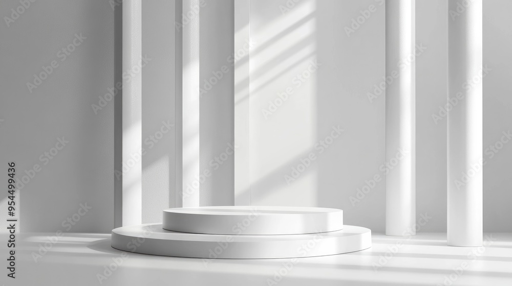 Aufkleber minimalistic illustration of a 3d geometric podium in white color with sleek design elements