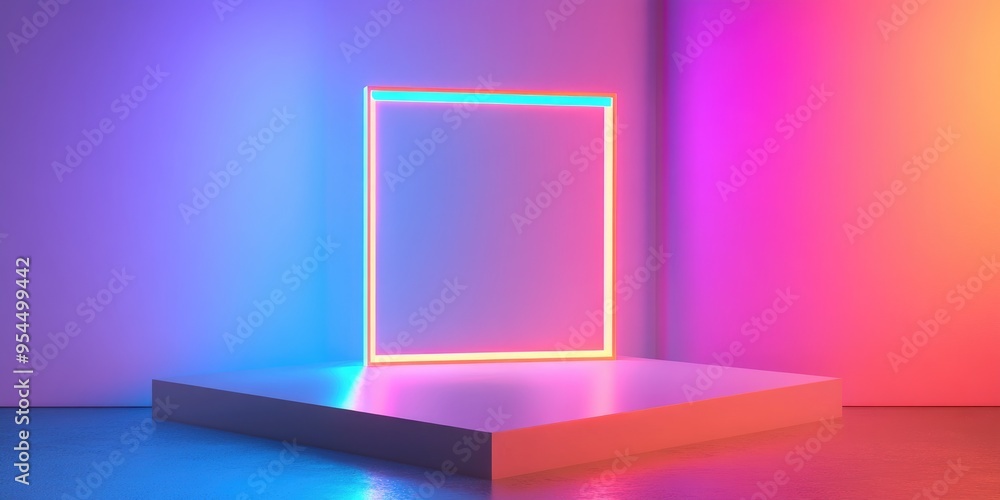 Poster product display featuring a framed neon light 3d illustration and rendering
