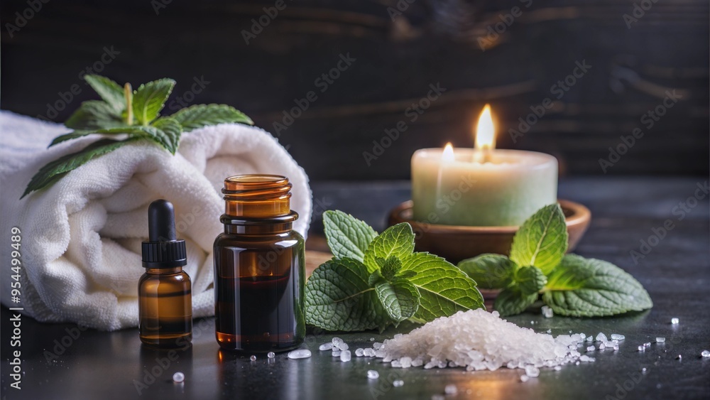 Poster peppermint essential oil in a spa concept