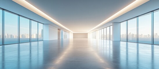 Fototapeta premium Modern Spacious Office Interior with Panoramic City Views and Natural Light