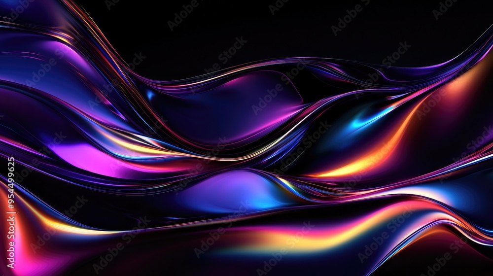 Poster iridescent wave like abstract design on a dark background rendered in 3d