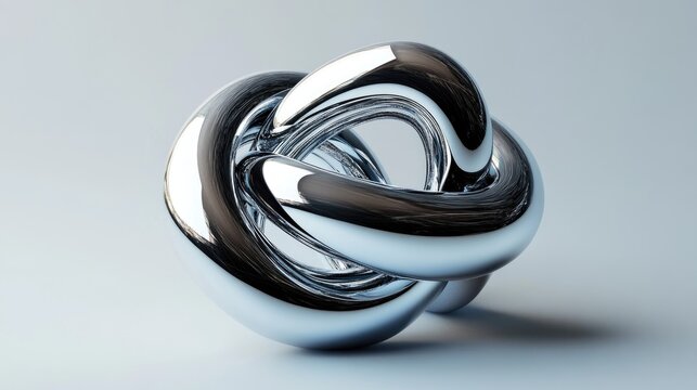 Futuristic metallic rings background featuring an abstract geometric 3D shape Isolated chrome metal object