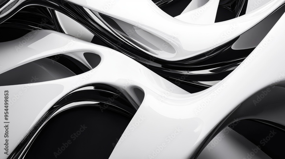 Aufkleber futuristic white shapes on a black background created through 3d rendering techniques
