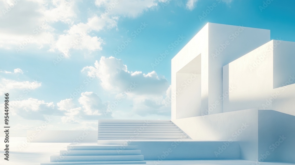 Poster surreal 3d render featuring minimal white architecture geometric shapes and an abstract futuristic d