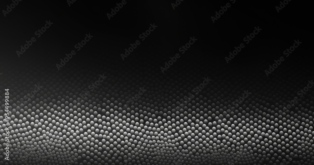 Poster a textured pattern of small metallic spheres fading into darkness.