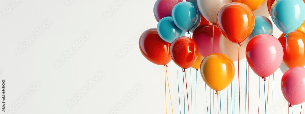 Poster Vibrant Collection of Festive Balloons for Celebrations and Events with Room for Text Against a Plain Background 3D illustration 3D rendering