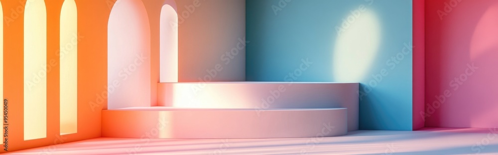 Poster Abstract background featuring a podium and wall showcasing 3D illustration and rendering