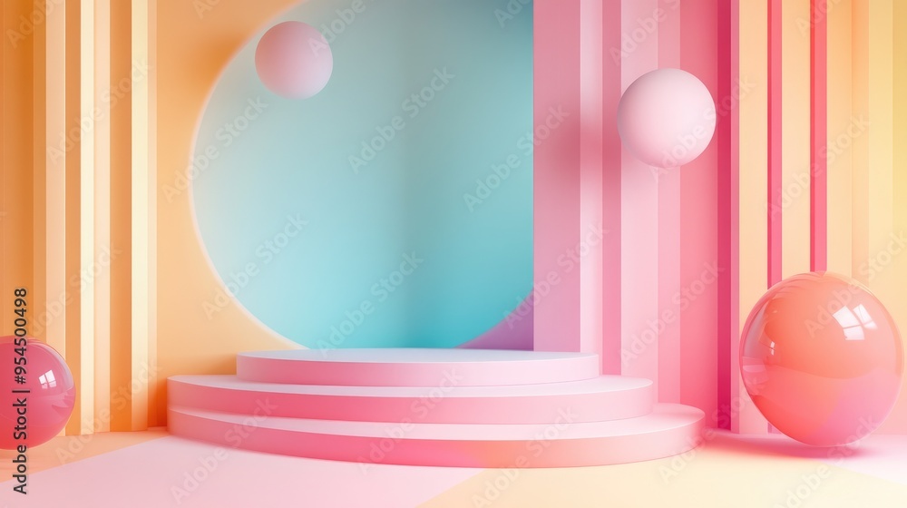 Aufkleber abstract geometric shapes in pastel colors for a product podium presentation background art and colo