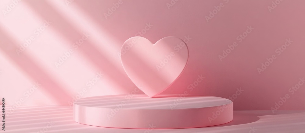 Poster Minimal heart shaped background mockup podium Pedestal scene for product display 3D rendering