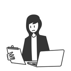 business woman is checking the document clipboard business in doodle hand drawing style