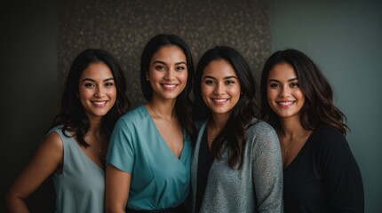 Fototapeta premium Smiling quartet of ladies in front of a patterned backdrop 