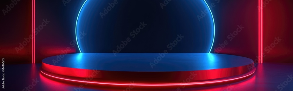 Aufkleber geometric studio mockup for showcasing products featuring a blue background 3d render and 3d illustr