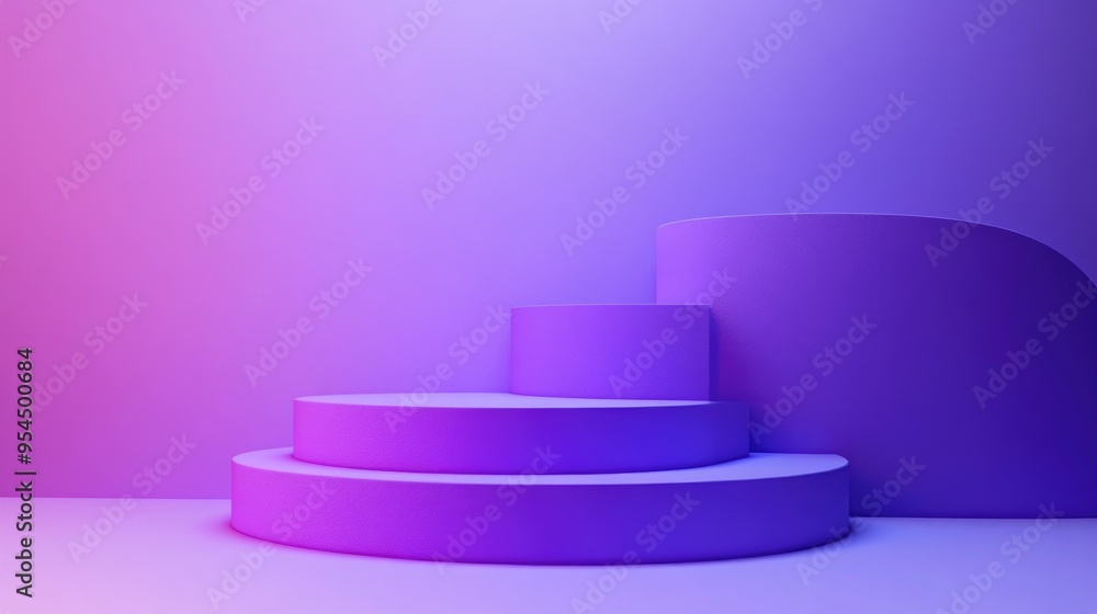 Poster Empty purple podium set against a gradient background featuring an abstract scene 3D rendering