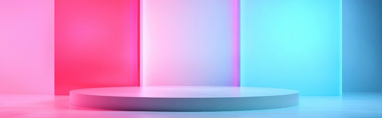 Fototapeta premium Pink minimalist backdrop with white flooring showcasing a product display stand in 3D render