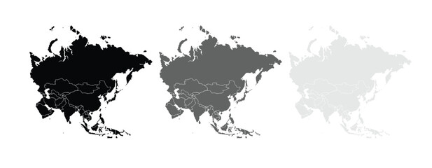 Detailed Map of Asia with isolated countries.China, India, Japan, South Korea, Indonesia, Saudi Arabia, Iran, Turkey, Thailand, Malaysia, Vietnam, Pakistan, Philippines, Bangladesh, Israel.