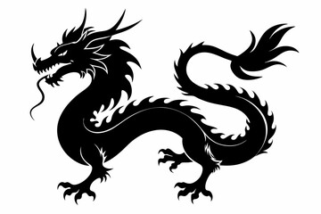 Dragon silhouette, chinese dragon vector silhouette, dragon icon
