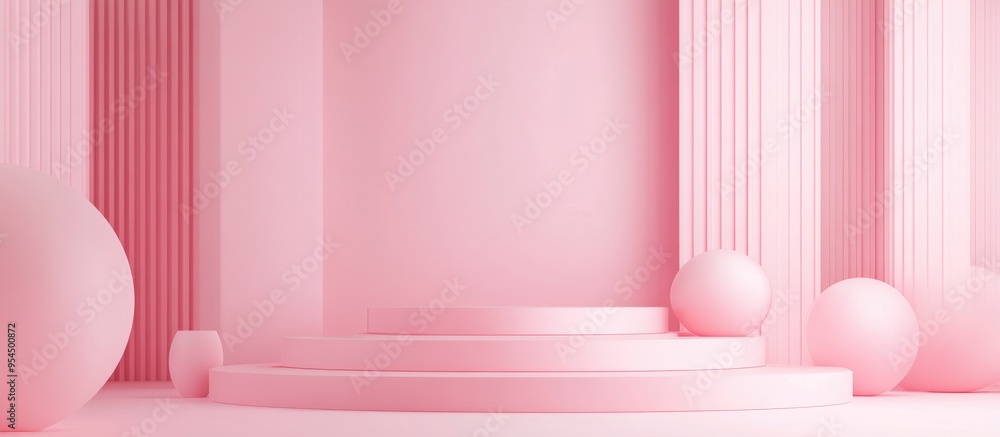 Poster Abstract pink background featuring a minimalistic layout designed for product presentation Geometric shapes create an ideal scene for showcasing a product 3D rendering