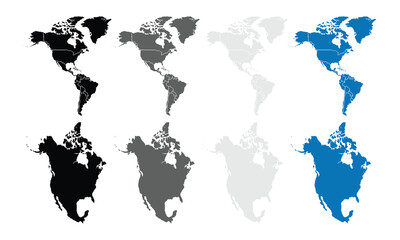 Detailed Map of America with isolated countries.United States, Canada ,Mexico. modern colorful style.States and geographical borders, political map vector illustration,Cities.