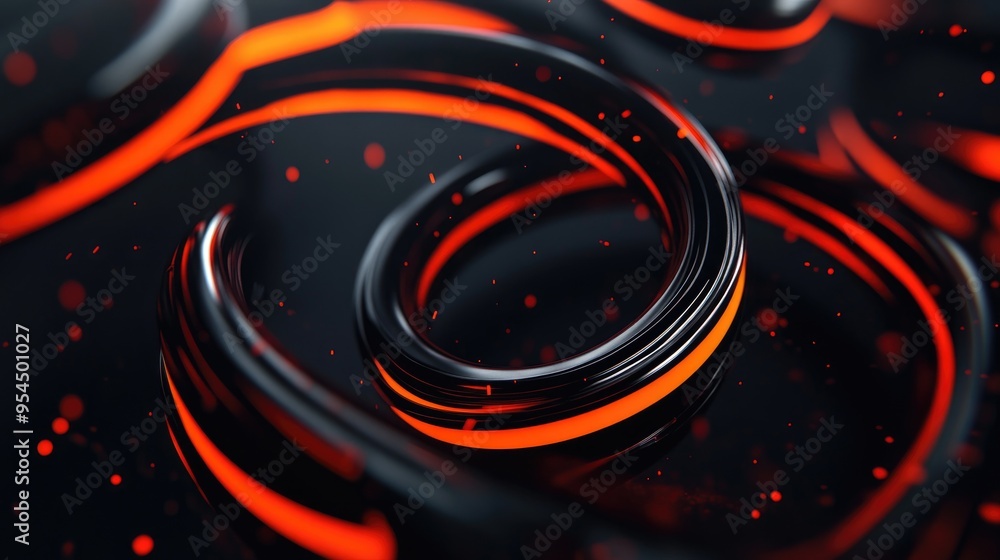 Poster abstract motion capture design featuring dark rings and orange red elements against a dark backgroun