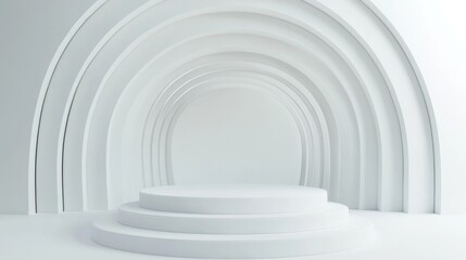 Fototapeta premium Abstract 3D white cylinder podium set against a circular white background