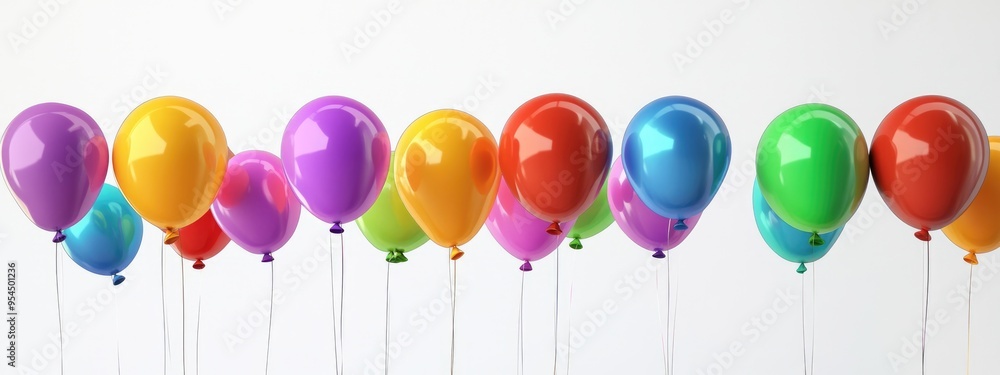 Poster vibrant collection of festive balloons for celebrations and events with room for text against a plai