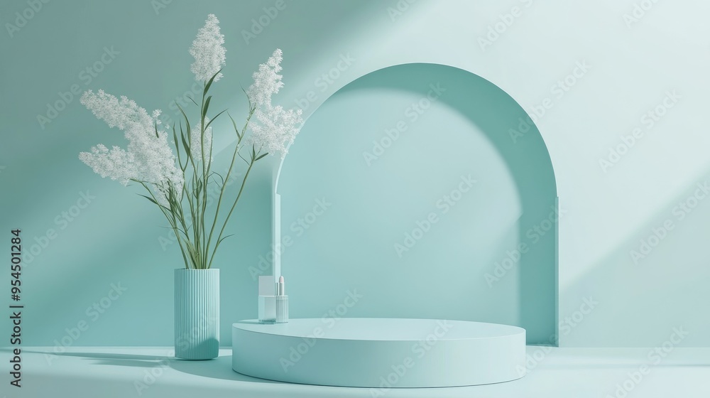 Poster geometric minimal podium for cosmetic display abstract scene with mint color 3d render