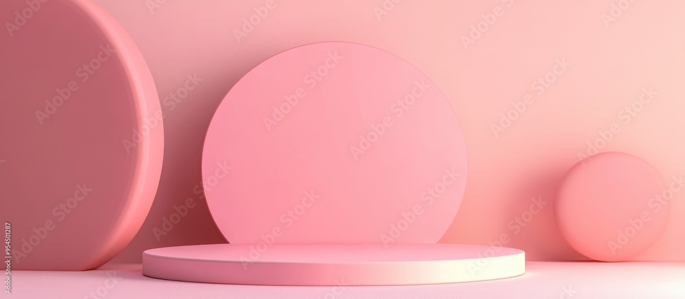 Poster abstract mock up featuring pastel colors with a pink geometric shape podium in the background 3d ren