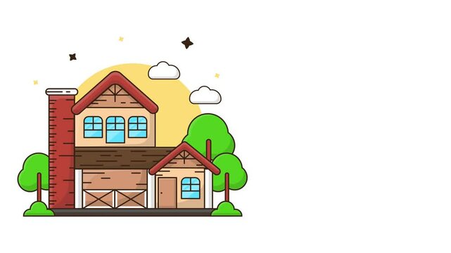 Animated Illustration Residential House in Flat Illustration Style. Suitable for residential property marketing investment.