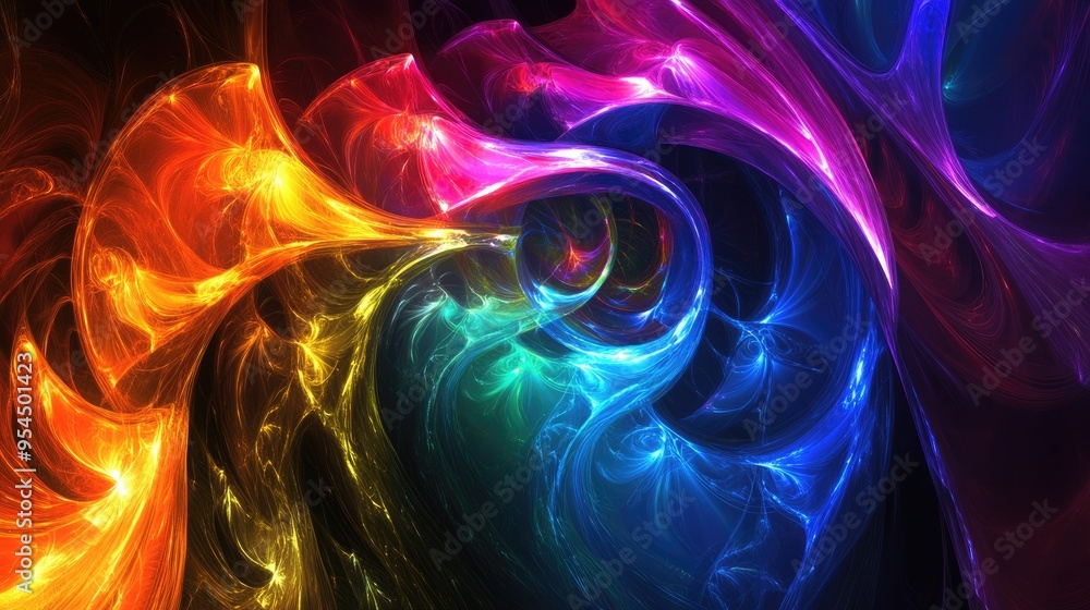 Poster abstract colorful fractal light background in 3d rendering