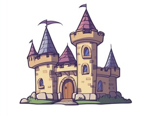 Obraz premium 2D cartoon concept of a fantasy castle logo design