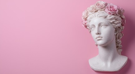 Elegant white sculpture with pink floral crown