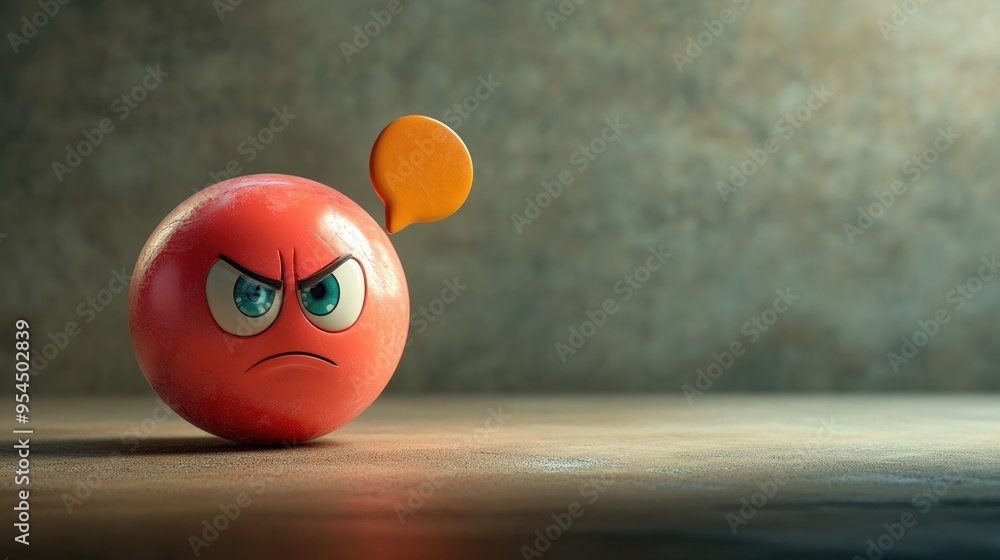 Poster 2d cartoon style rendering of a sad character emoticon expressing negativity accompanied by a colorf