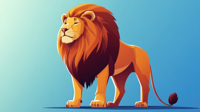 Cartoon style illustration of a lion in 2D design
