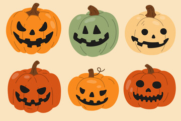 Vector illustration set of cute doodle Jack o Lantern pumpkins for digital stamp,greeting card,sticker,icon,design
