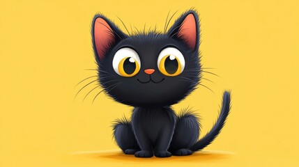 Fototapeta premium Cartoon of a black cat that enjoys meowing and gazing curiously