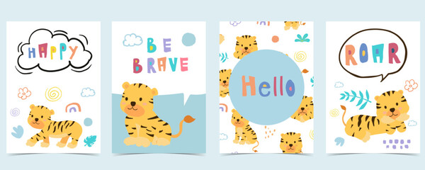 cute baby tiger template background for a4 vertical design