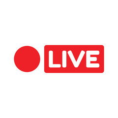 Live Stream symbol with red round dot circle, website online video live stream icon. Live Streaming button, simple Live broadcast emblem color vector illustration.