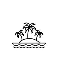 Editable stroke vector of a tropical island with palm trees.