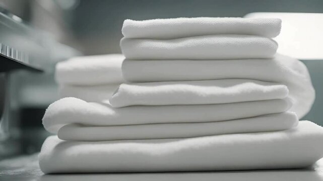 Stack of Folded White Shirts. Laundry Concept