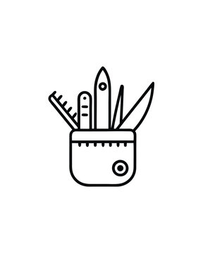 black pocket knife tools outline clip art preview