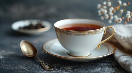 Elegant Tea Time Setup with Porcelain Cup
