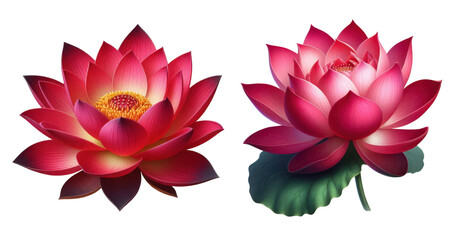 pink lotus flowers or water lilies isolated on transparent background, png image 