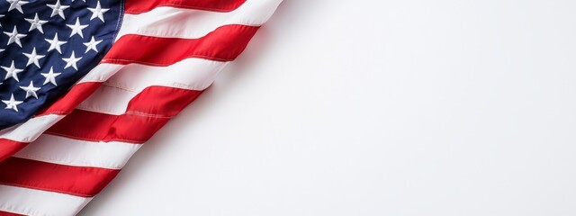  A red, white, and blue American flag against a white backdrop; include area for US flag replica