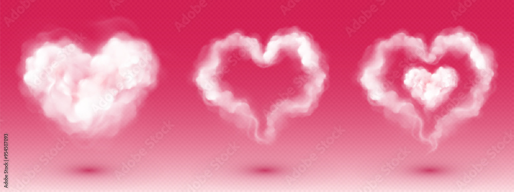 Canvas Prints white cloud of heart shape. realistic 3d vector illustration set of abstract magic fluffy smoke fram