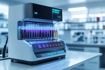 Genome sequencing machine analyzing animal DNA samples, illustrating cutting-edge technology in biology, zoology, and genomics for studying genetic information.