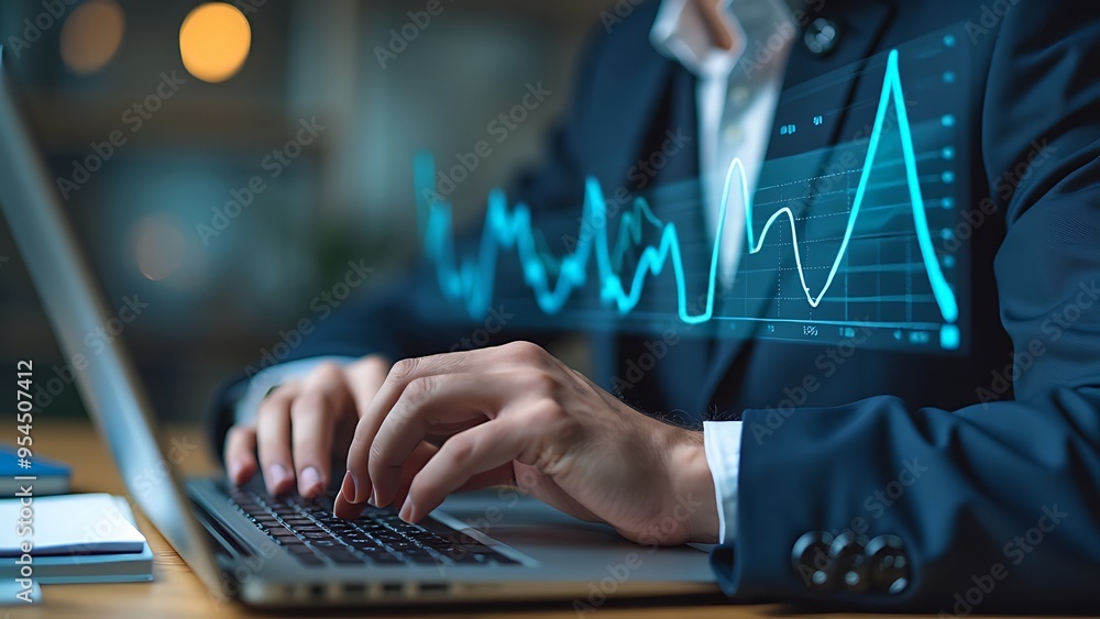 Aufkleber business intelligence, businessman using laptop computer with global network connection, data exchan