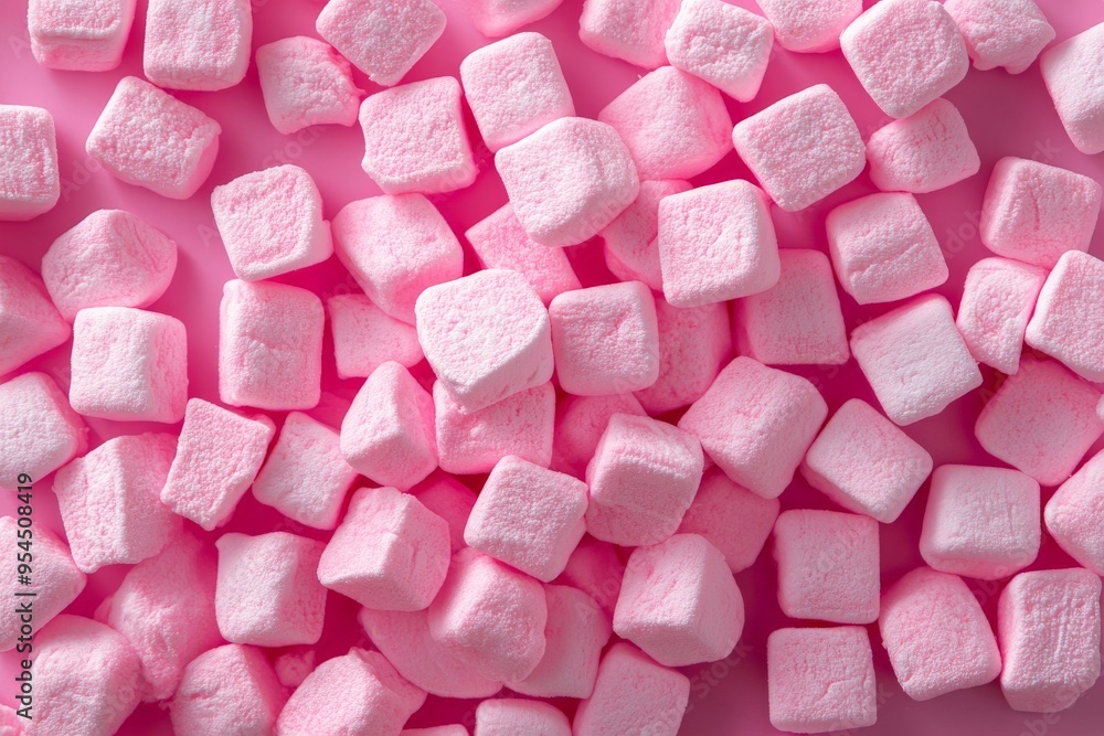 Wall mural Pile of Fluffy Pink Marshmallows Sweet, Soft, and Tasty Treats for Desserts and Snacks.